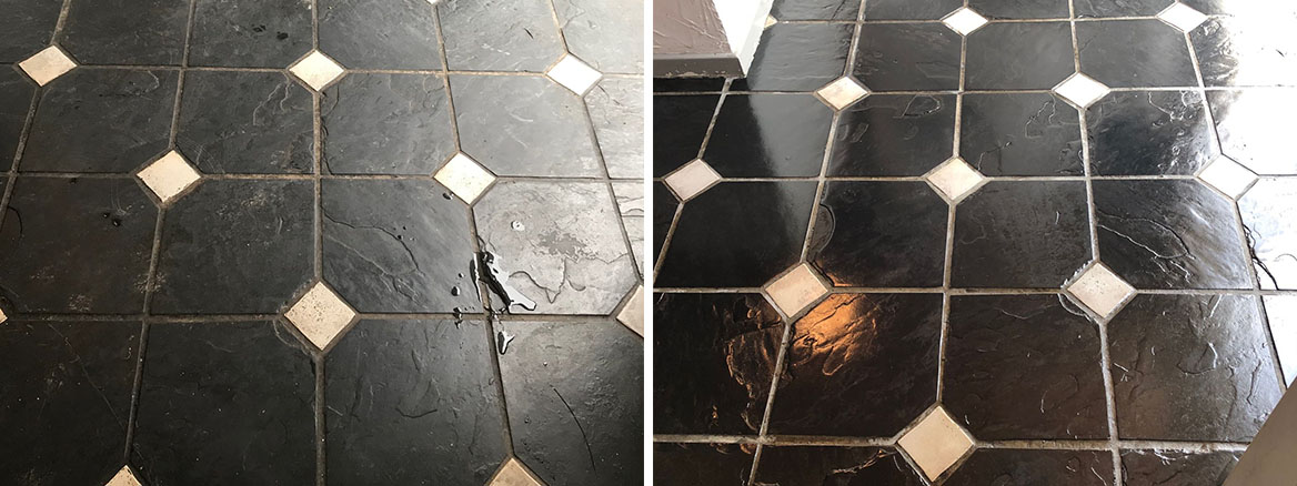 Renovating a Bolivian Black Slate floor in Blackpool